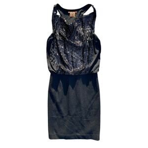 Tory Burch Black Glam Sequin Dress Wool Skirt Cowl Neck Party Holiday Sleeveless
